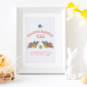 Vår Birds Baby Shower Diaper Raffle Bord Sign Poster