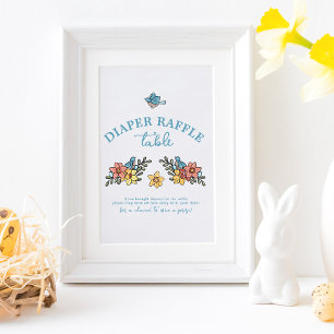 Vår Birds Baby Shower Diaper Raffle Bord Sign Poster