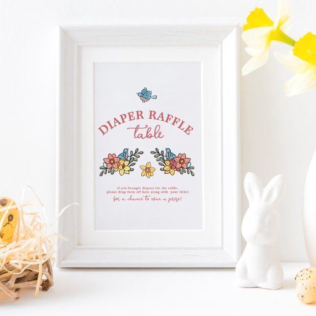 Vår Birds Baby Shower Diaper Raffle Bord Sign Poster (Skapare uppladdad)