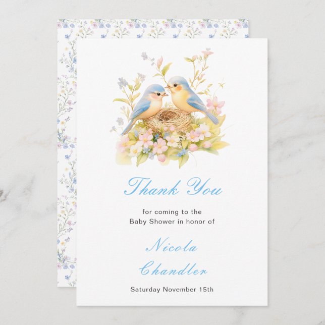 Vår Birds Baby Shower Tack Kort (Fram/baksida)