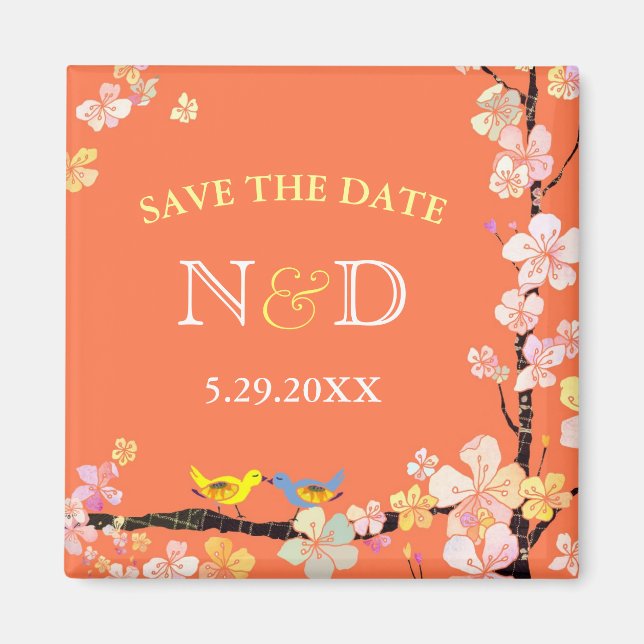 Vår Birds Backyard Bröllop spara datum Magnet (Framsidan)