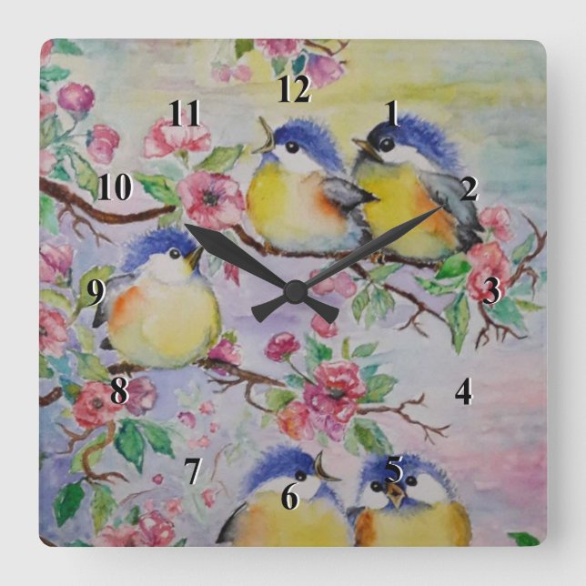Vår Birds Clock Fyrkantig Klocka (Framsida)