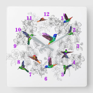 Vår Birds Clock - Hummingbird Fyrkantig Klocka