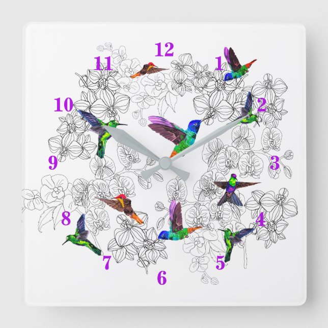 Vår Birds Clock - Hummingbird Fyrkantig Klocka (Framsida)