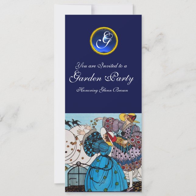 VÅR BIRDS GARDEN PARTY ,SAPPHIRE GEM MONOGRAM INBJUDNINGAR (Framsida)