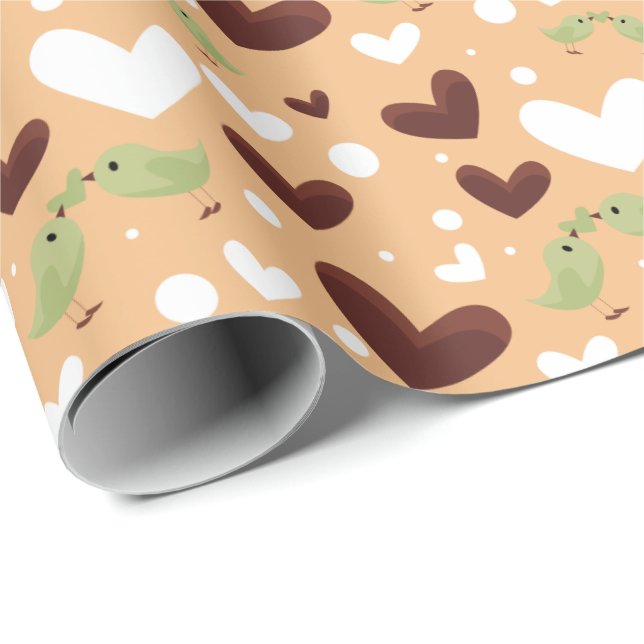 Vår Birds Kärlek par Sweet Chocolate Heart Presentpapper (Rullad Hörn)