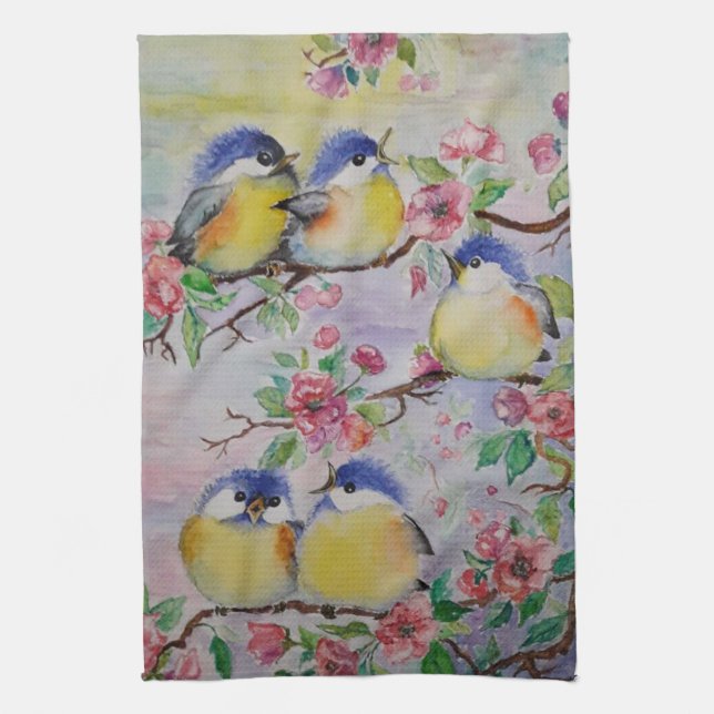 Vår Birds Kitchen Towel Bevackra Sparrows Kökshandduk (Vertikal)