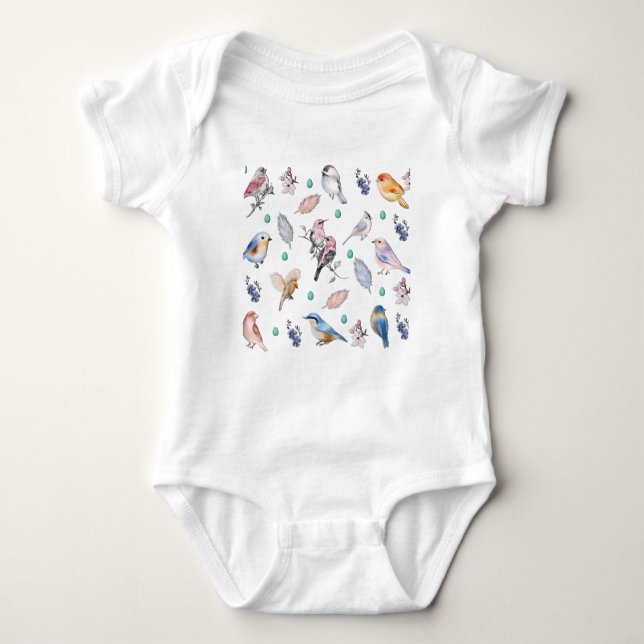 Vår Birds Mönster T Shirt (Framsida)