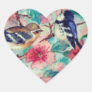 Vår Birds Sticker Hjärtformat Klistermärke