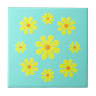 Vår blå och gult, gula blommor för köket kakelplatta