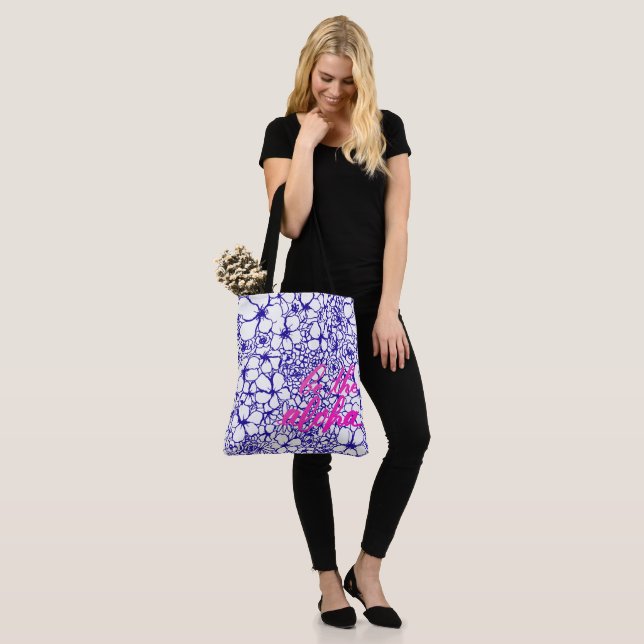 Var Blå Väskan Aloha Blomsterbutik Shoppingväska Tygkasse (På modell)