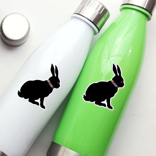 Vår Black Silhouette Rabbit Ring of Flowers Klistermärken