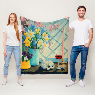 Vår blombukett, guds/vin lamm/kartoonerad fleecefilt