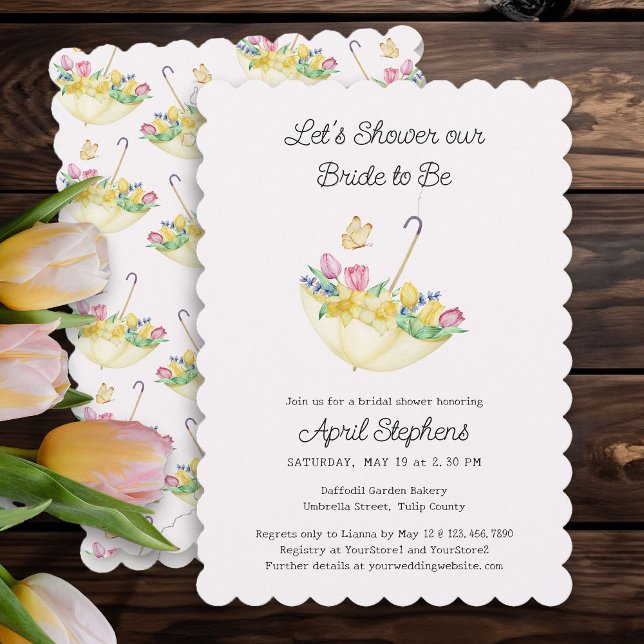 Vår-blomma Visa Möhippan Bredd att bli Inbjudningar (Spring Flowers Yellow and Pink Bridal Shower Invitation)