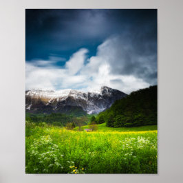 Vår blomman fält under berget Krn Poster