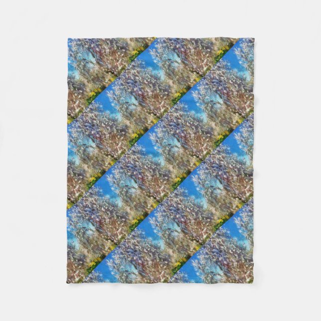 Vår Blommar Almond Träd Pointillism Artwork Fleecefilt (Framsidan)