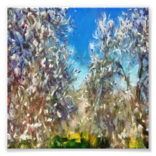 Vår Blommar Almond Träd Pointillism Artwork Fototryck
