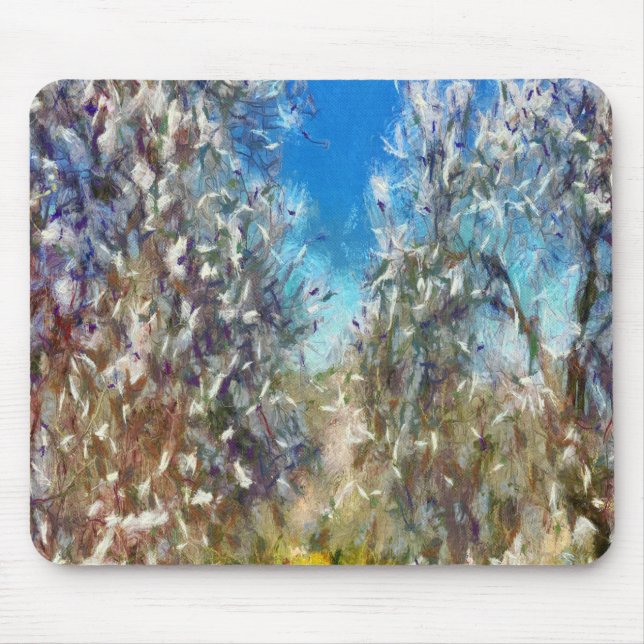 Vår Blommar Almond Träd Pointillism Artwork Musmatta (Framsidan)