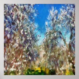 Vår Blommar Almond Träd Pointillism Artwork Poster