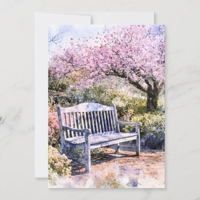 Vår Blommar Bench Watercolor Julkort (Framsida)