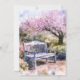 Vår Blommar Bench Watercolor Meddelande
