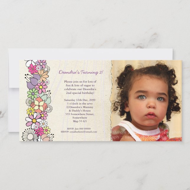 Vår Blommar Flicka 2:a födelsedag Inbjudan (Framsida)