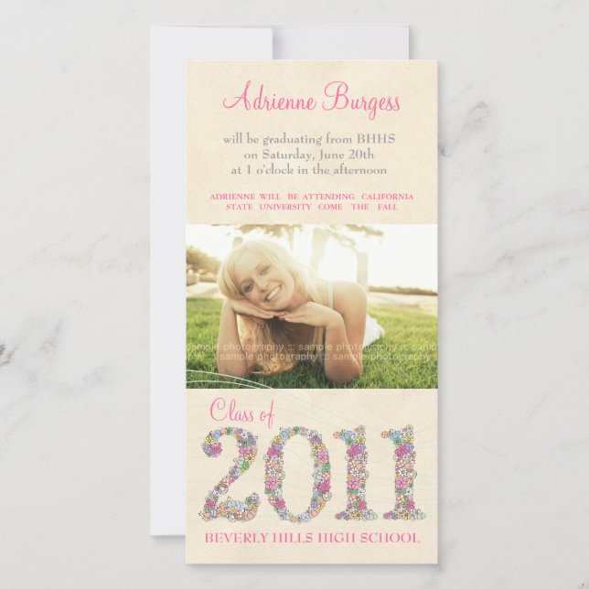 Vår-Blommar, klass för 2011 Studenten-fotokort Meddelande (Framsida)