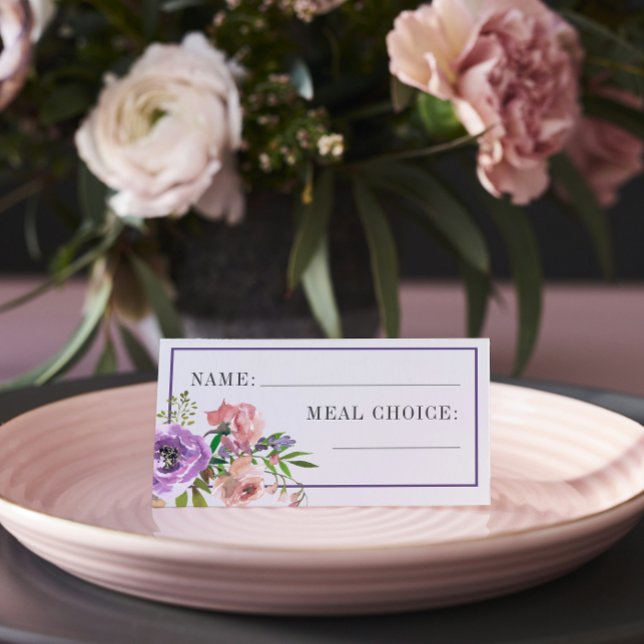 Vår Blommar Lila Peach Bröllop Meal Choal Placeringskort (Skapare uppladdad)