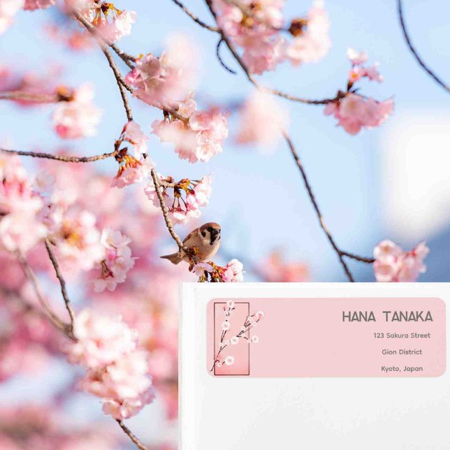 Vår Blommar - Sakura-monogrammed Returadress Etikett (Skapare uppladdad)