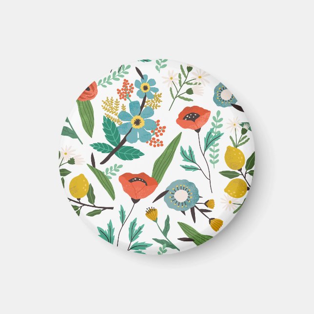 Vår Blommar: Sömlöst Blommönster Magnet (Framsidan)