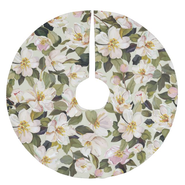 Vår Blommar Träd Grenar Mönster Julgransmatta Borstad Polyester (Framsidan)