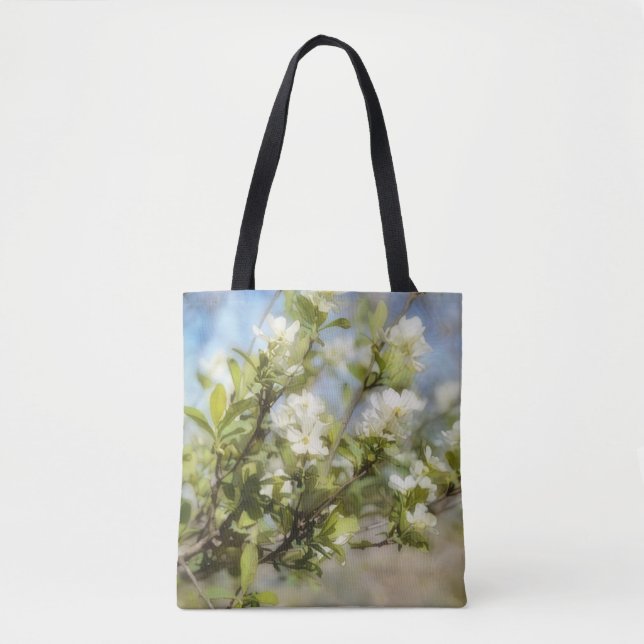 Vår Blommars White Flowers Blommigt Tote Bag Tygkasse (Framsida)