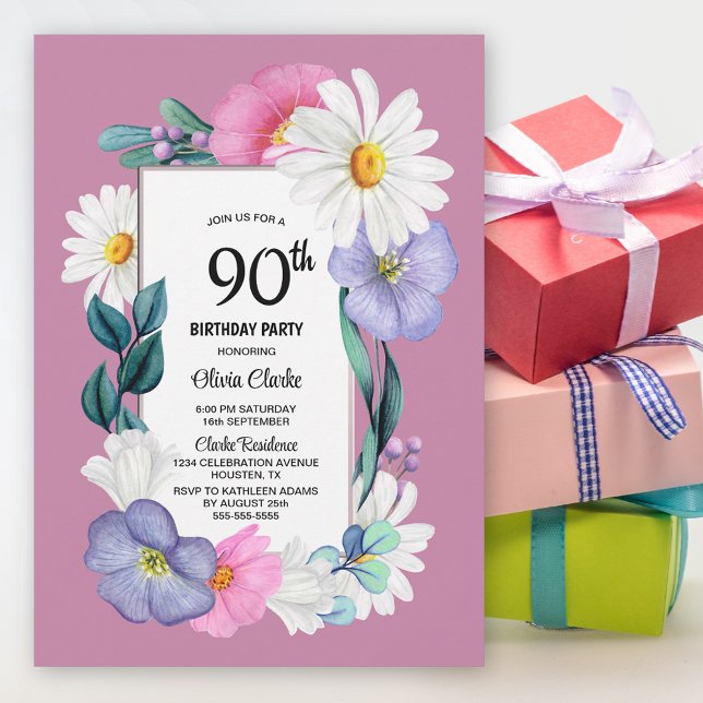 Vår Blommigt 90:e Födelsedagsfest Inbjudningar (Skapare uppladdad)
