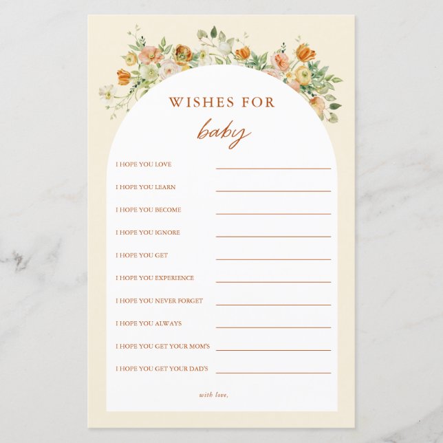 Vår Blommigt Baby Shower Önskemål för Baby (Framsida)