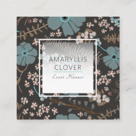 Vår Blommigt Blanda Grått för Rosa på svart Fyrkantigt Visitkort