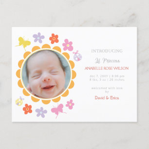 Vår Blommigt Blooms Girl Birth Notice Meddelande Vykort