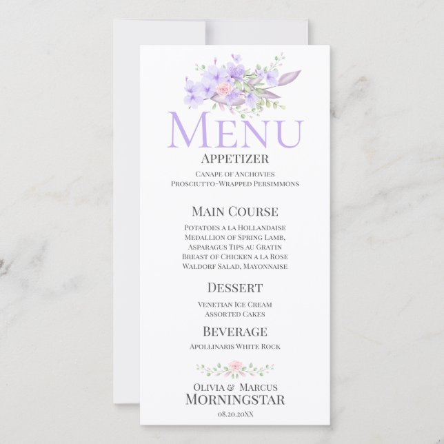 Vår Blommigt Bouquet Bröllop Menu (Framsida)