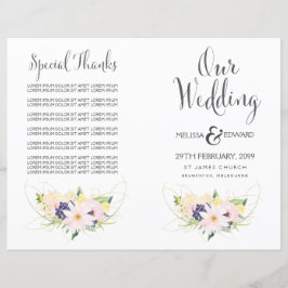 Vår Blommigt Bröllopsprogram för vattenfärg i häf