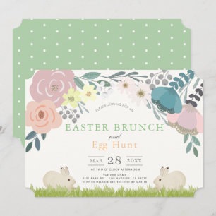 Vår Blommigt Bunnies Påsk Brunch & Egg Hunt Inbjudningar
