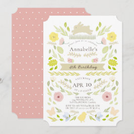 Vår Blommigt Bunny Rosa Girl Birthday Inbjudningar