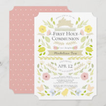 Vår Blommigt Bunny Rosa Girl First Heliga Communio