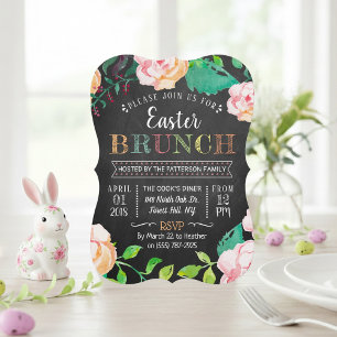 Vår Blommigt Chalkboard Påsk Brunch Inbjudningar