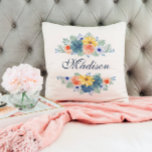 Vår Blommigt Chic Modern Personlig Namn Kudde<br><div class="desc">Den här moderna designen har en vår-blommigt i söt koral, gult, teal och marinblått med personlig namn. Anpassa genom att redigera texten i textrutan. #blommigt #blommor #botanical #personlig #namn #modern #chic #snyggt #elegant #bröllop #gifts #gifts #giftsforher #personalizedgifts #homedecor #decor #home #throwows #cushions #addyourownname #vår #feminine #girly #navyblue #gult #teal #coral...</div>