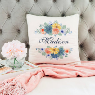 Vår Blommigt Chic Modern Personlig Namn Kudde