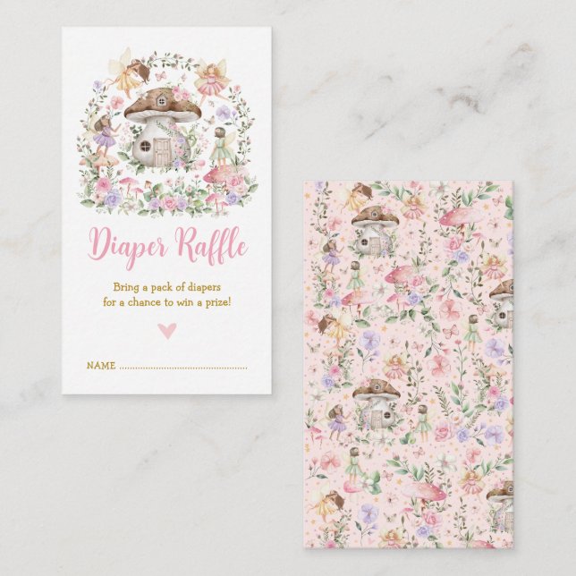 Vår Blommigt Fairy Enchanted Forest Diaper Raffle Tilläggskort (Fram/baksida)