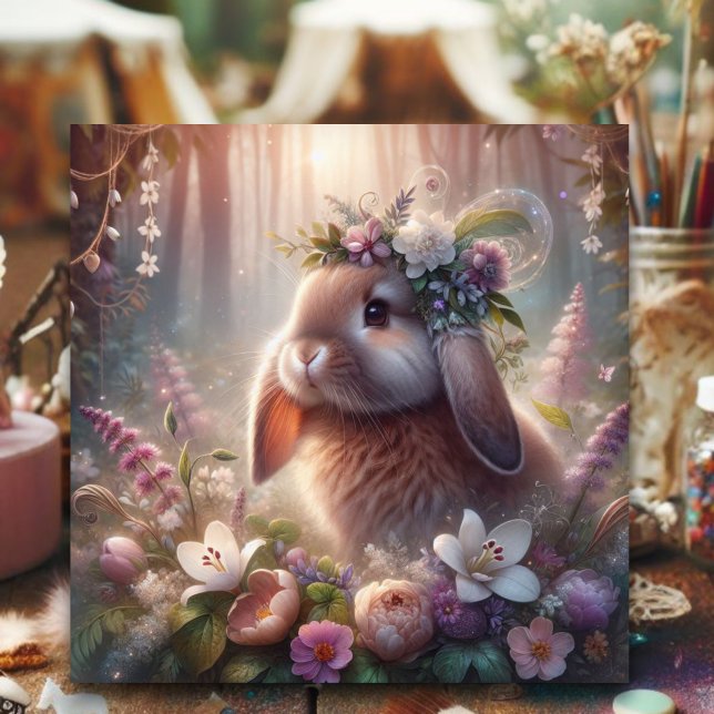 Vår Blommigt Fantasy Lop Earny Bunny Påsk Julkort (Skapare uppladdad)