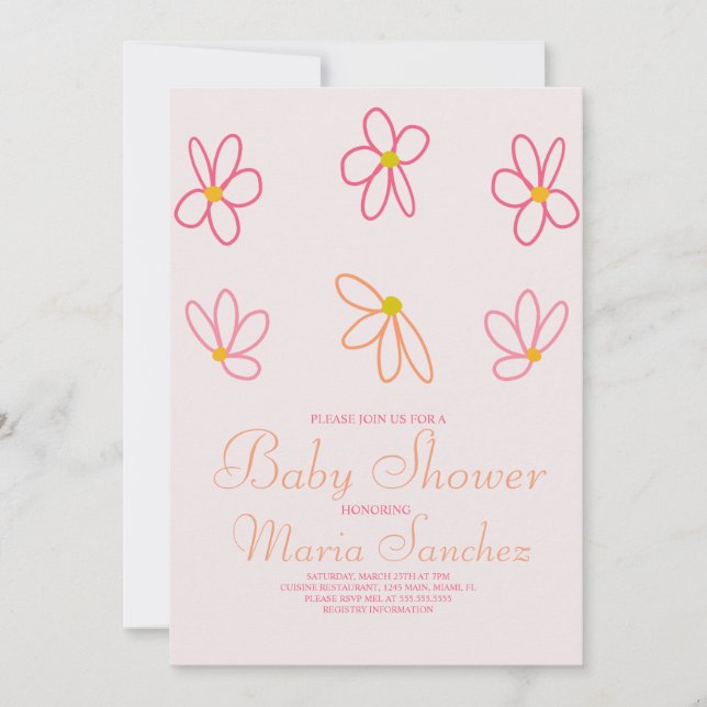 Vår Blommigt Färgfyllda Daisy Garden Baby Shower Inbjudningar (Framsida)