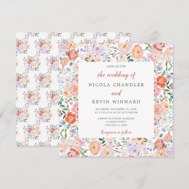 Vår Blommigt Flowers Bröllop Inbjudningar (Fram/baksida)