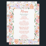 Vår Blommigt Flowers Bröllop Menu Meny<br><div class="desc">Menyn Rustic bröllop med vattenfärgsblommor av blommigt och grön. Perfekt för vår eller sommar bröllop. Ord kan ändras till kostym med dina egna uppgifter eller krav</div>