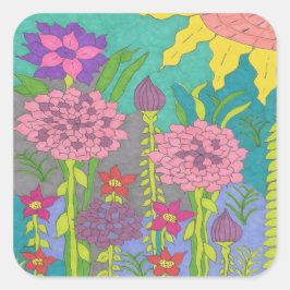 Vår Blommigt Garden Art Fyrkantigt Klistermärke